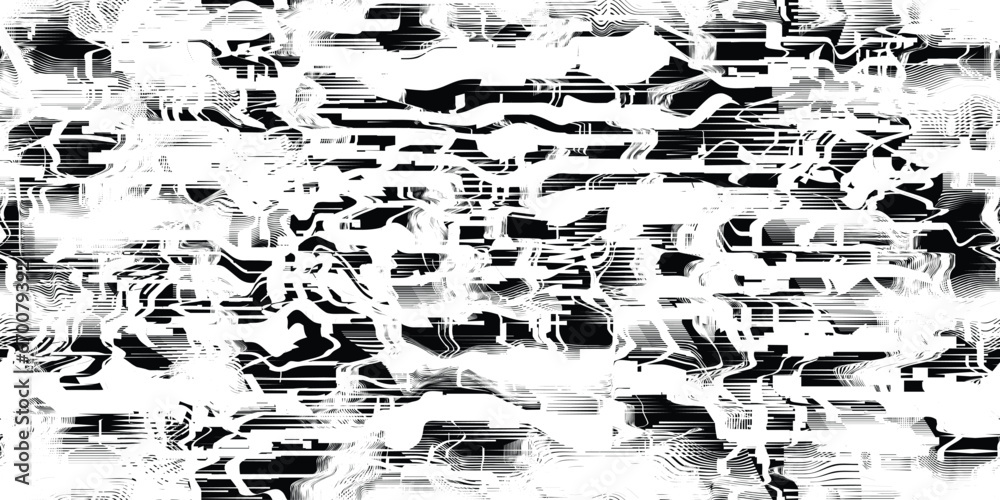 Aufkleber Glitch distorted grungy abstract technology lines . Glitched lines seamless pattern texture. Grange shapes .Grunge textured . Vector stripes.Screen print endless pattern texture