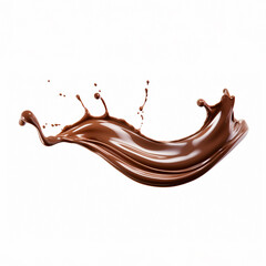 The close up detail of the chocolate liquid splash isolated on white background. Generative AI.