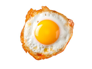 Top view of fried egg isolated on transparent background close up, png
