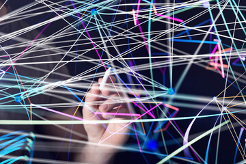 Global network. Blockchain. 3D illustration. Neural networks and artificial intelligence. Abstract