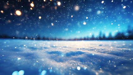 雪降る夜の景色 - obrazy, fototapety, plakaty