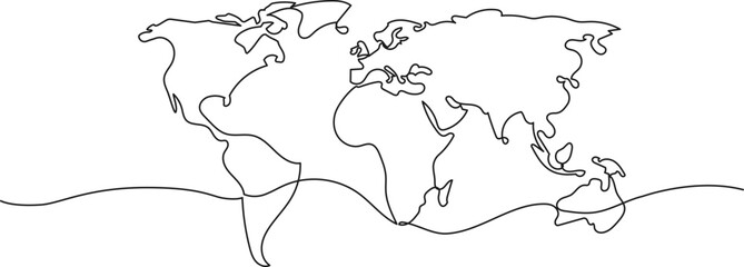continuous single line drawing of simplified world map, line art vector illustration © Christian Horz