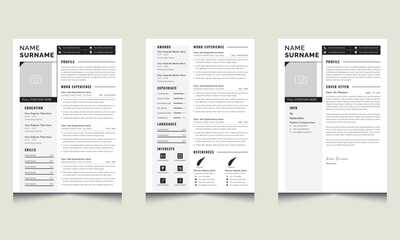 Job Winning Resume Design Template with Cover Letter - obrazy, fototapety, plakaty