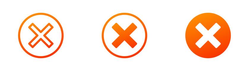 Cross icon. Orange gradient failed or mistake line icons set. Error mark icon symbol. Vector stock illustration.
