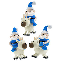 cute santa claus with christmas deer in three angel 3d illustration in blue theme