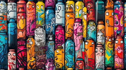 Gardinen Seamless pattern with colorful graffiti spray cans. © png-jpeg-vector