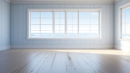 Fototapeta premium empty room with wood floor and blue walls