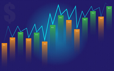 Stock market graph with bar and arrow background