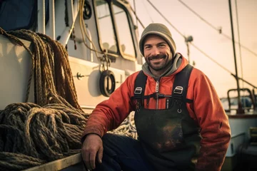Foto op Canvas Fishery worker boat vessel captain smile face  © blvdone