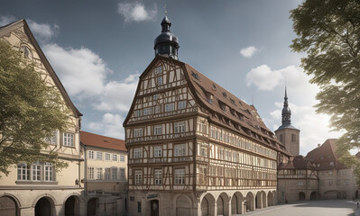 Bamberg City Hall, Germany, water bridge - Created with Generative AI Technology