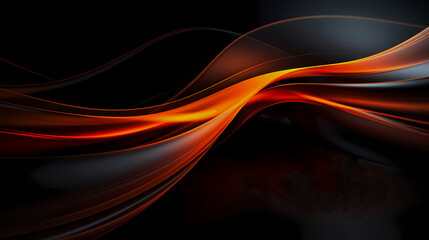 Obraz premium 3D digital abstract dark background with red, orange and yellow light waves. Vibrant and dynamic technology backdrop with golden glowing curvy lines