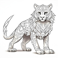 Fototapeta premium Loin sketch, drawing, animal, illustration, Ai generated 