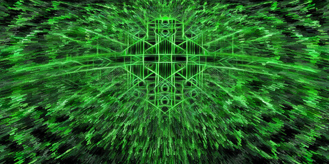 textured exploding ellipse design in including bright green on a black background