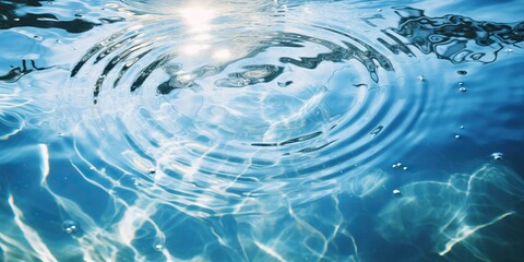 Clear water ripple texture with sunlight and white surface rings , concept of Water reflection