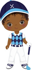 Vector Cute Little African American Boy Playing Golf
