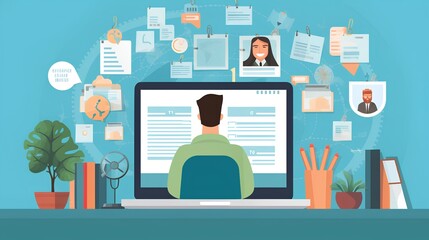 remote hiring and online job interviews concept. Candidate for new work position, interacting with a human resources employee who is working from home. Modern virtual recruitment and remote work.