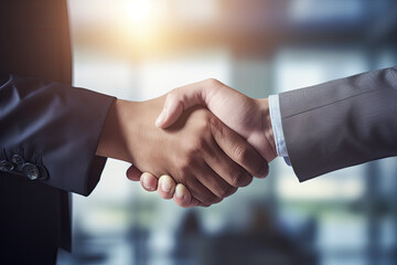 two confident business man shaking hands during a meeting in the office, success