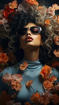 Beauty Fashion model. Black woman face beautiful voluminous hair. Afro american girl. Beauty skin female face. Model illustration. Generative AI