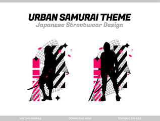 urban samurai. Samurai vector silhouette for design t-shirt concept. Japanese streetwear t-shirt design. silhouette for Japanese theme. samurai streetwear t-shirt. cyberpunk theme samurai.