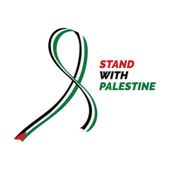 stand with palestine flag text with ribbon shape support justice icon logo vector illustration