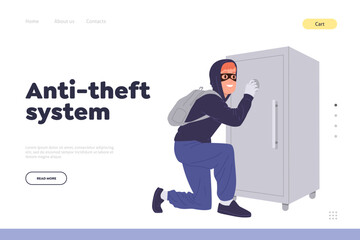 Anti-theft system online service landing page design template offers tools to prevent hacker attack