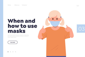 Fototapeta na wymiar When and how to use masks tips and advice landing page design template for medical online service