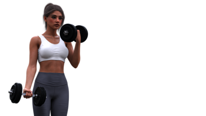 Woman working out, dumbbells -  transparent background