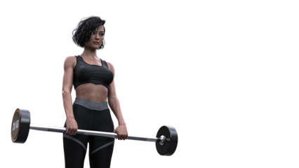 Woman working out, barbell -  transparent background