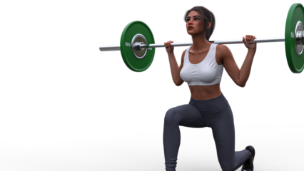 Woman working out, barbell -  transparent background