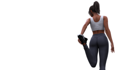 Woman working out, warm up, stretch -  transparent background
