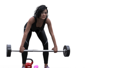 Woman working out, barbell - transparent background