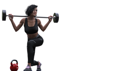 Woman working out, barbell - transparent background