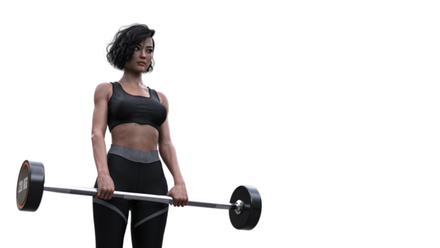 Woman working out, barbell - transparent background