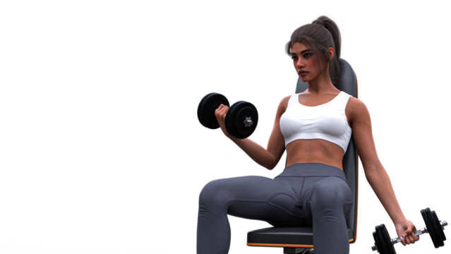 Woman working out, dumbbells - transparent background