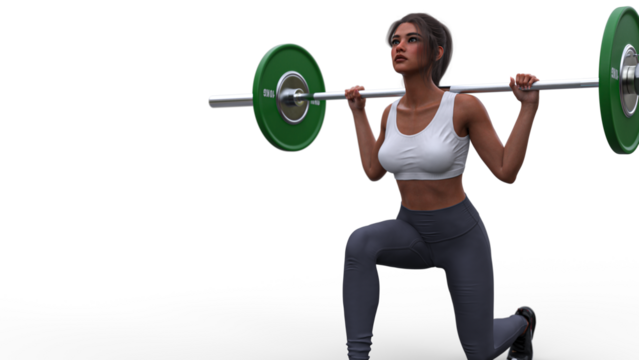 Woman working out, barbell - transparent background