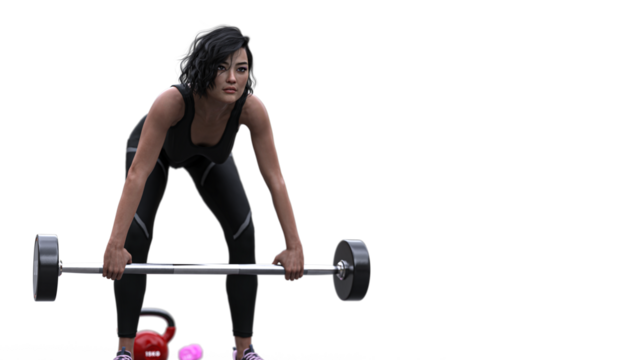 Woman working out, barbell - transparent background