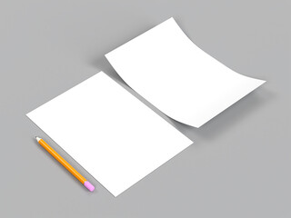 3D render empty white paper letterhead, KDP, Journal, daily planner mockup template photo with grey...