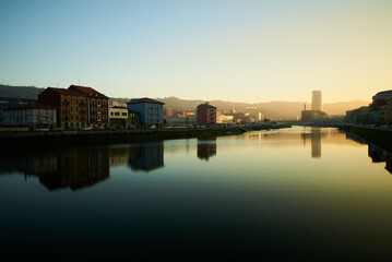 View of the two banks of the river Nervión in the sunrise