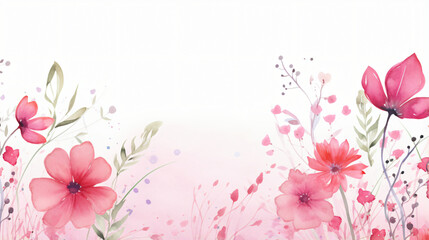flowers border watercolor background in spring pink