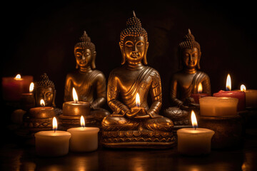 Lighted candles near the buddha - Generative AI