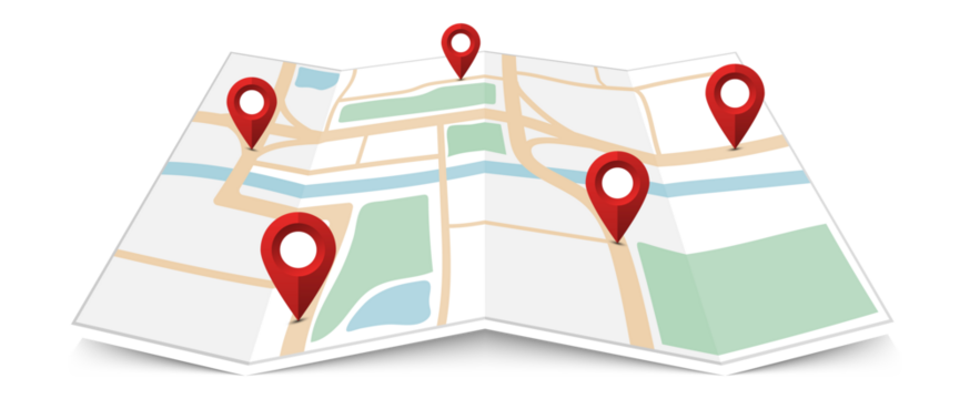 Folded paper city map with red pin pointer - Powered by Adobe