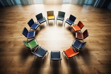 Circle of chairs - opinion, diversity, discussion, Europe. Generative AI