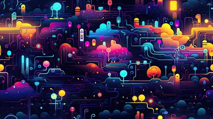 Seamless pattern with Colorful  Retro Gaming Nostalgia .graffiti art Gaming .
