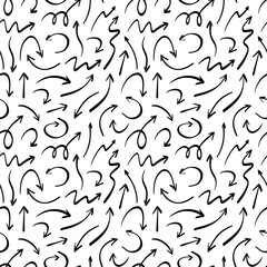 Hand drawn curved arrows seamless pattern. Doodle style. Texture of pointers. Vector illustration in Sketch style.