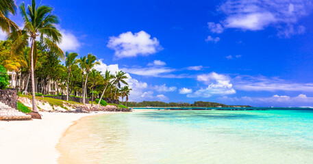 Best tropics destination . Exotic tropical beach scenery. Mauritius island, Belle mare beach