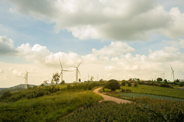Fototapeta na wymiar mountain windmill field.