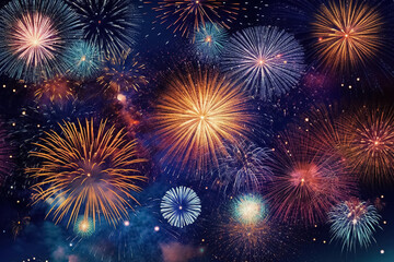 Fototapeta na wymiar Abstract colored firework background, celebration and anniversary concept. Generative Ai