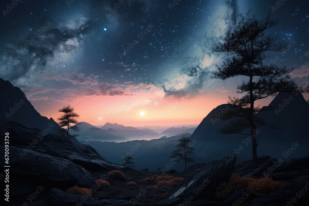 Wall mural a beautiful view in the evening - generative ai