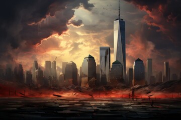 burning city illustration a city engulfed in flames