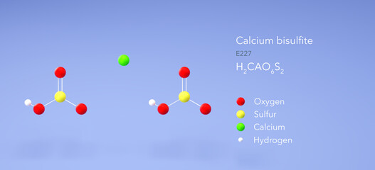 calcium bisulfite molecule, molecular structures, e227, 3d model, Structural Chemical Formula and Atoms with Color Coding